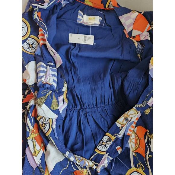 NWT Anthropologie Maeve Women's Scarf-print Mini Shirtdress Size S Navy #8F413 - Picture 9 of 13